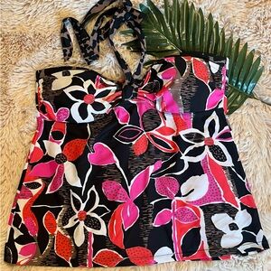 NEW Island Escape Floral Halter Top in Black and Pink